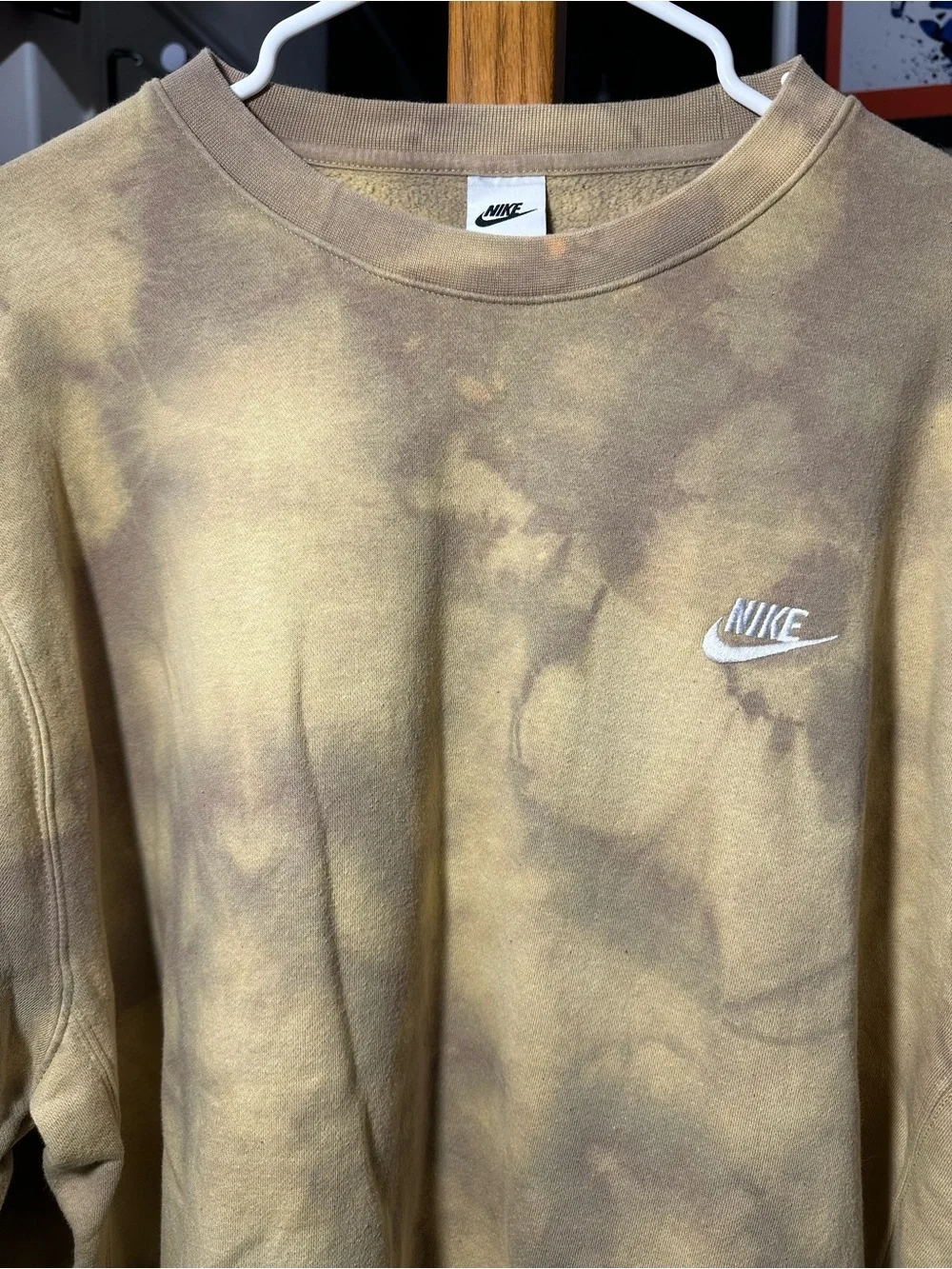 Nike Club Fleece Crewneck Sweatshirt Tie Dye Brown Tan